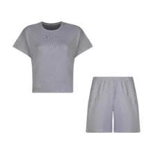 ست کراپ تی شرت و شلوارک زنانه افراتین مدل 6598 رنگ طوسی