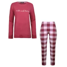 ست بلوز  و شلوار زنانه لین مدل نخ پنبه کد 5196-149 رنگ زرشکی