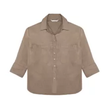 شومیز آستین سه ربع یقه انگلیسی زنانه مدل جیب دار رنگ نسکافه‌ای