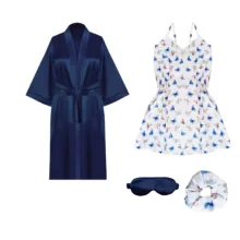 لباس خواب زنانه مدل ساتن ابریشم کد 66706 طرح پروانه به همراه چشم بند و کش مو