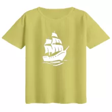 تی‌شرت  اورسایز آستین کوتاه زنانه مدل باکسی طرح کشتی  رنگ لیمویی