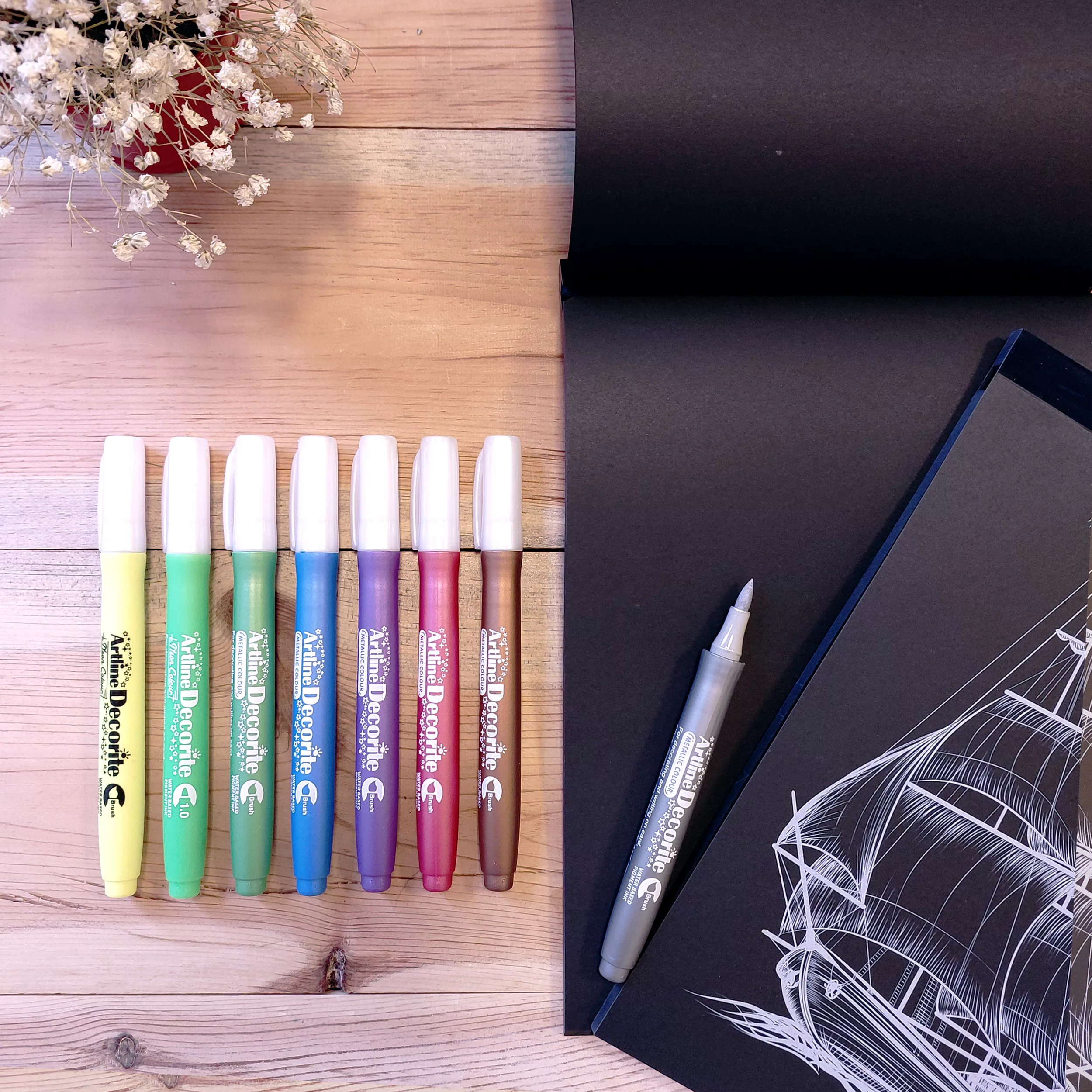 ماژیک آرت لاین مدل براش Decor کد 744 بسته ی 5 عددی