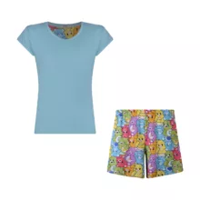 ست تی شرت و شلوارک زنانه افراتین مدل خرسی کد 6607 رنگ آبی