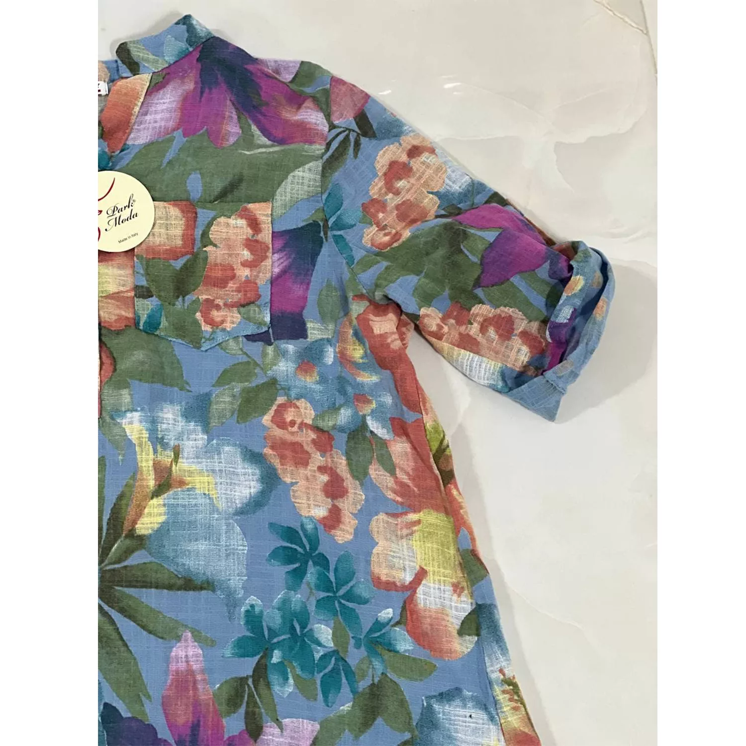 بلوز آستین سه ربع یقه ایستاده زنانه مدل 10033 رنگ آبی