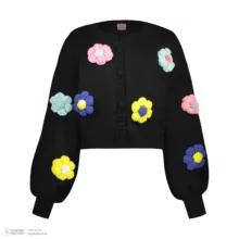 ژاکت زنانه گره استایل مدل گلدار رنگ مشکی