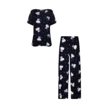 ست تی شرت و شلوار زنانه افراتین مدل گربه خال‌دار کد 6609 رنگ مشکی