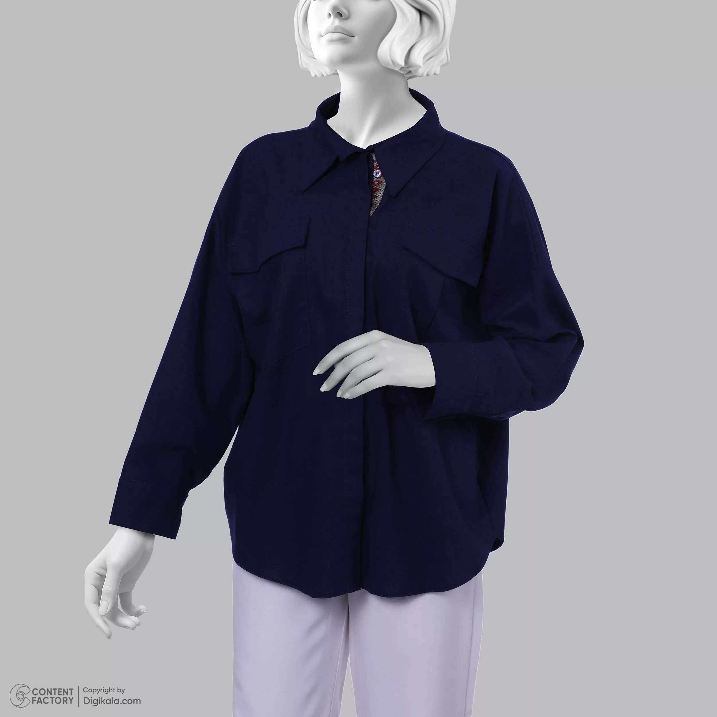 شومیز آستین بلند یقه برگردان زنانه دیجی استایل اسنشیال مدل cbK-44 رنگ سرمه ای