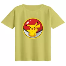 تی‌شرت  اورسایز آستین کوتاه زنانه مدل باکسی طرح پوکی مون رنگ لیمویی