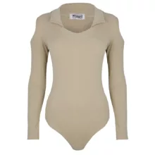 بادی آستین بلند زنانه دکسونری مدل 256004709 یقه دار رنگ کرم