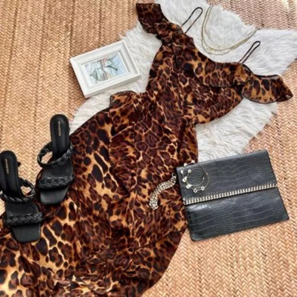 پیراهن یقه قایقی زنانه مدل پلنگی بلا رنگ قهوهای