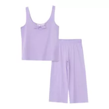 ست تاپ و شلوارک زنانه ال سی وایکیکی مدل سوپر پنبه گره ای رنگ یاسی