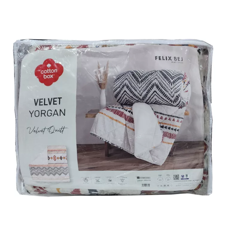 لحاف طرحدار کاتن باکس مدل Velvet Yorgan Felix Bej C.K دونفره سایز 215*195 سانتی متر