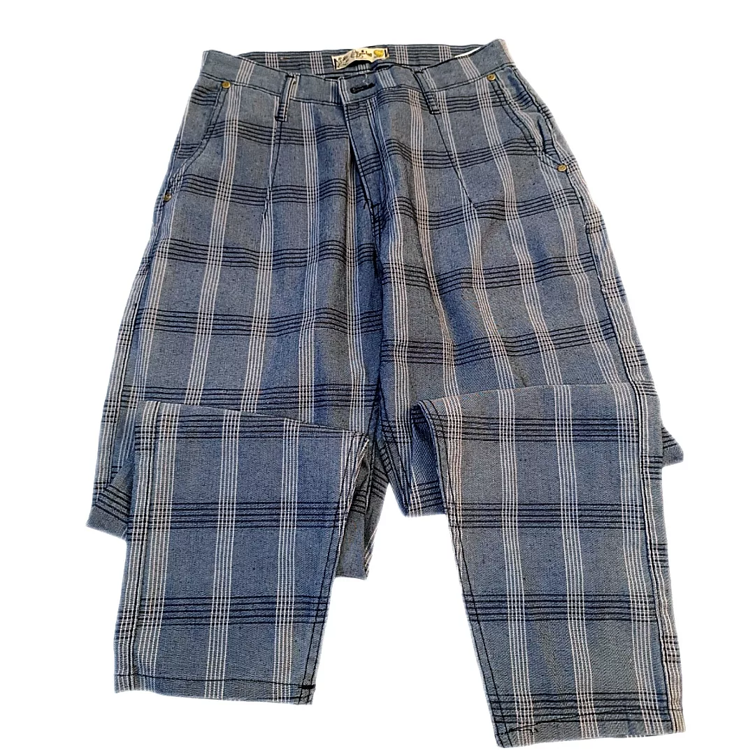 شلوار زنانه مدل کتان چهارخونه مام استایل