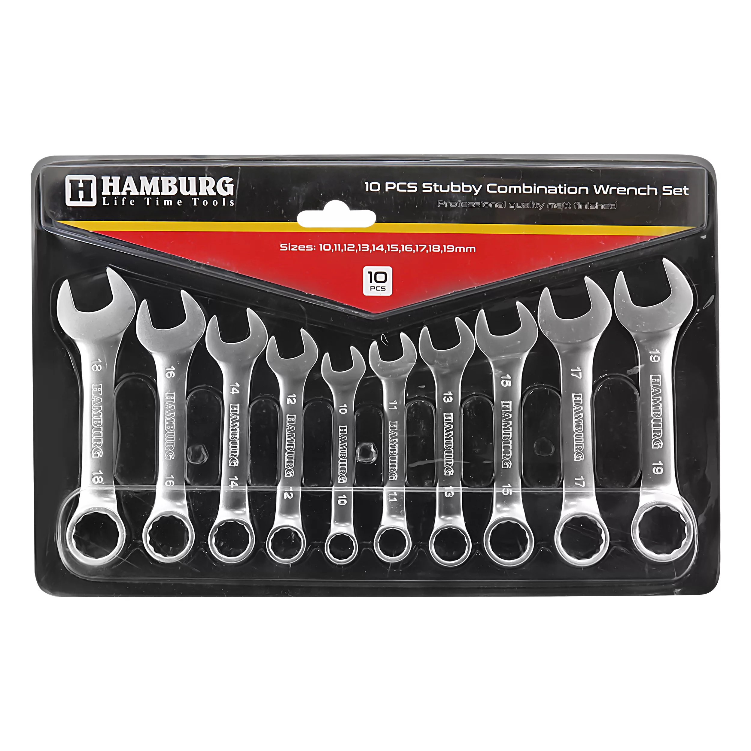 آچار یکسر تخت یکسر رینگی کوتاه هامبورگ مدل HAMBURG -0010 مجموعه 10 عددی