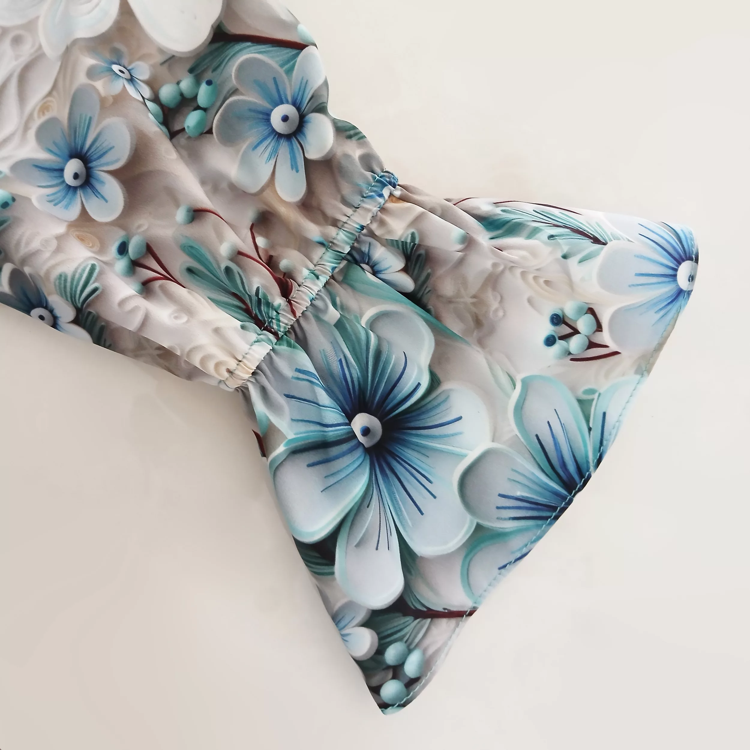 پیراهن ساحلی یقه برگردان زنانه مدل سه بعدی رنگ فیروزهای