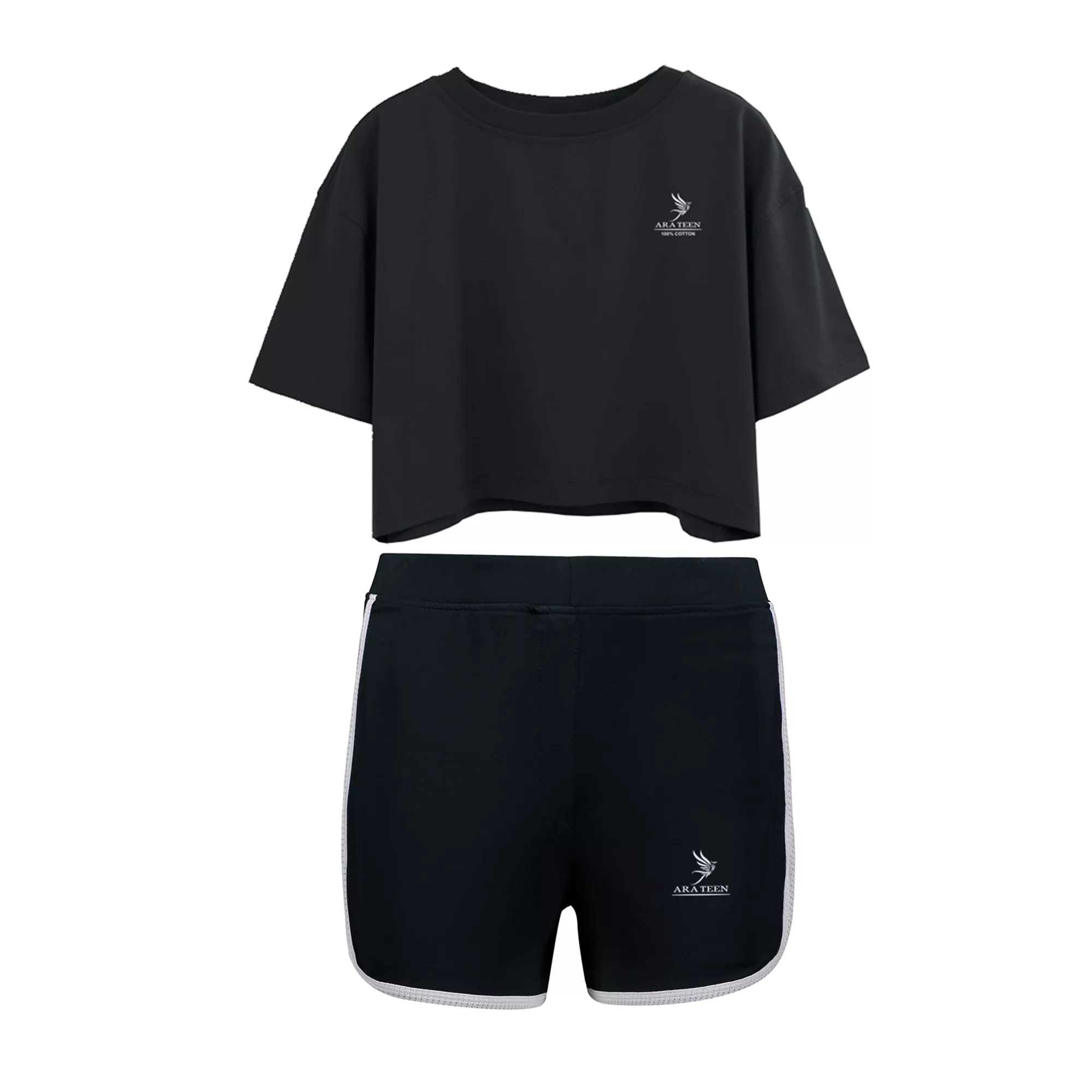 ست کراپ تی شرت و شلوارک زنانه مدل ARN1