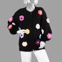 ژاکت زنانه گره استایل مدل گل‌دار  رنگ مشکی