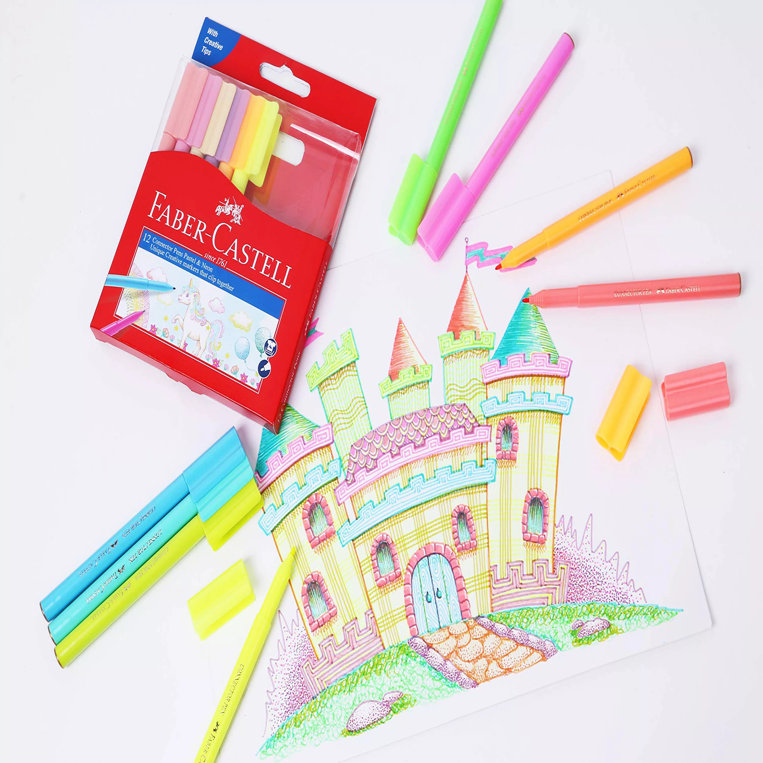 ماژیک رنگ آمیزی فابر کاستل مدل Connector Pastel بسته 12 عددی