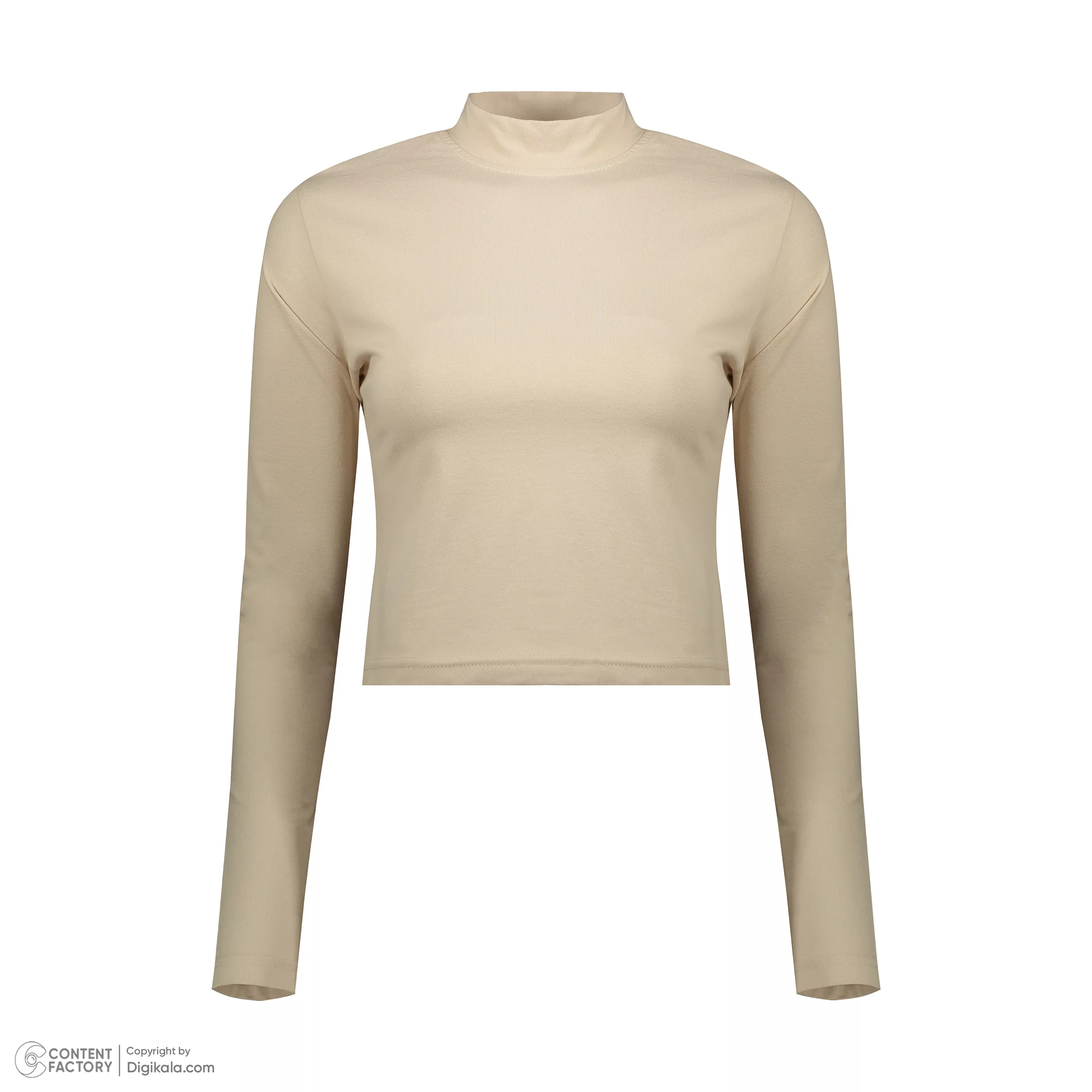 کراپ تیشرت آستین بلند زنانه کانتکس مدل 203 رنگ کرم