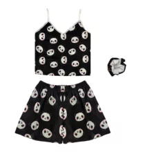 لباس خواب زنانه مدل ساتن پاندایی رنگ مشکی همراه با کش مو