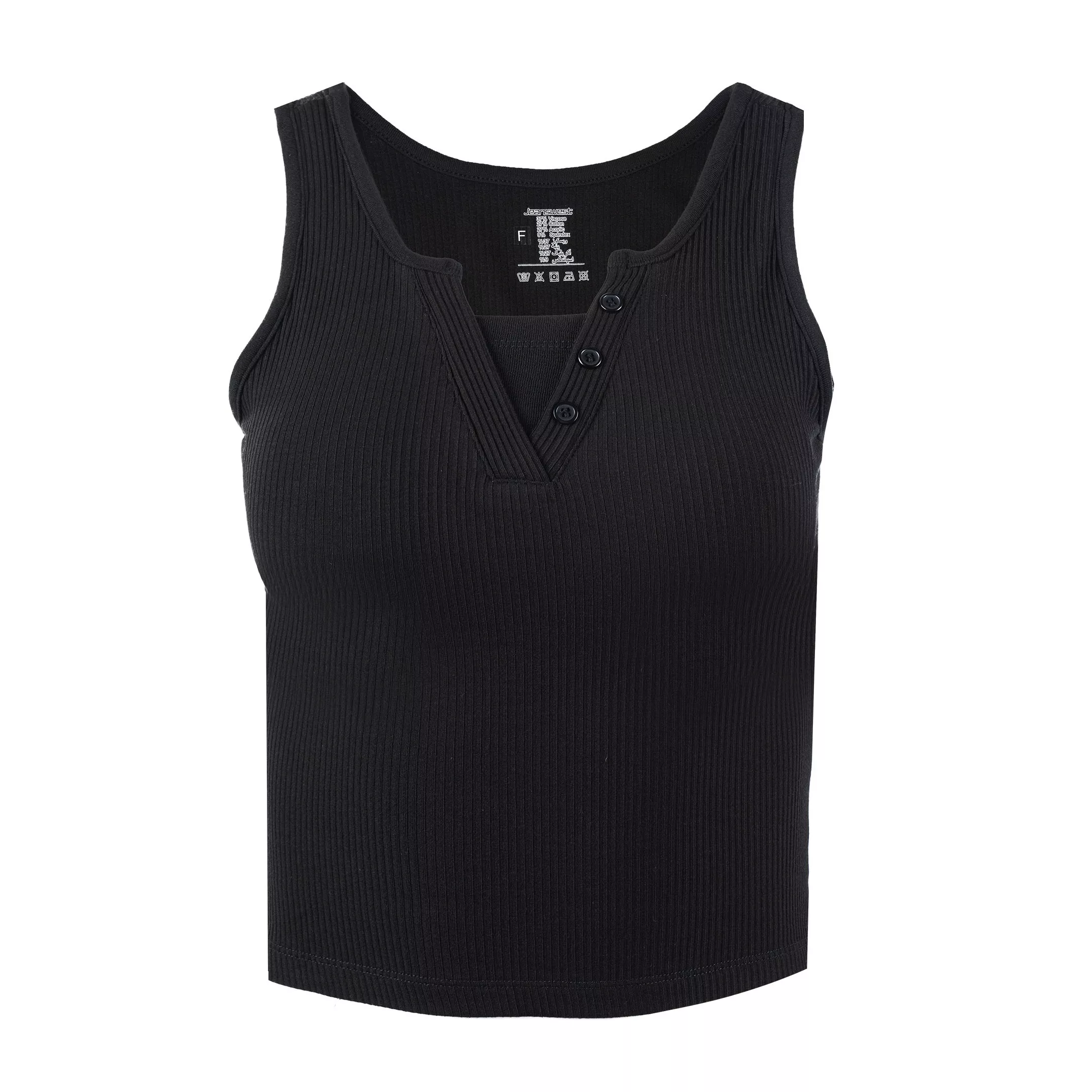 تاپ زنانه جین وست مدل یقه جانی کد 200248 رنگ مشکی