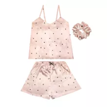 لباس خواب زنانه مدل ساتن ابریشم طرح قلب کد 66503 به همراه  کش مو