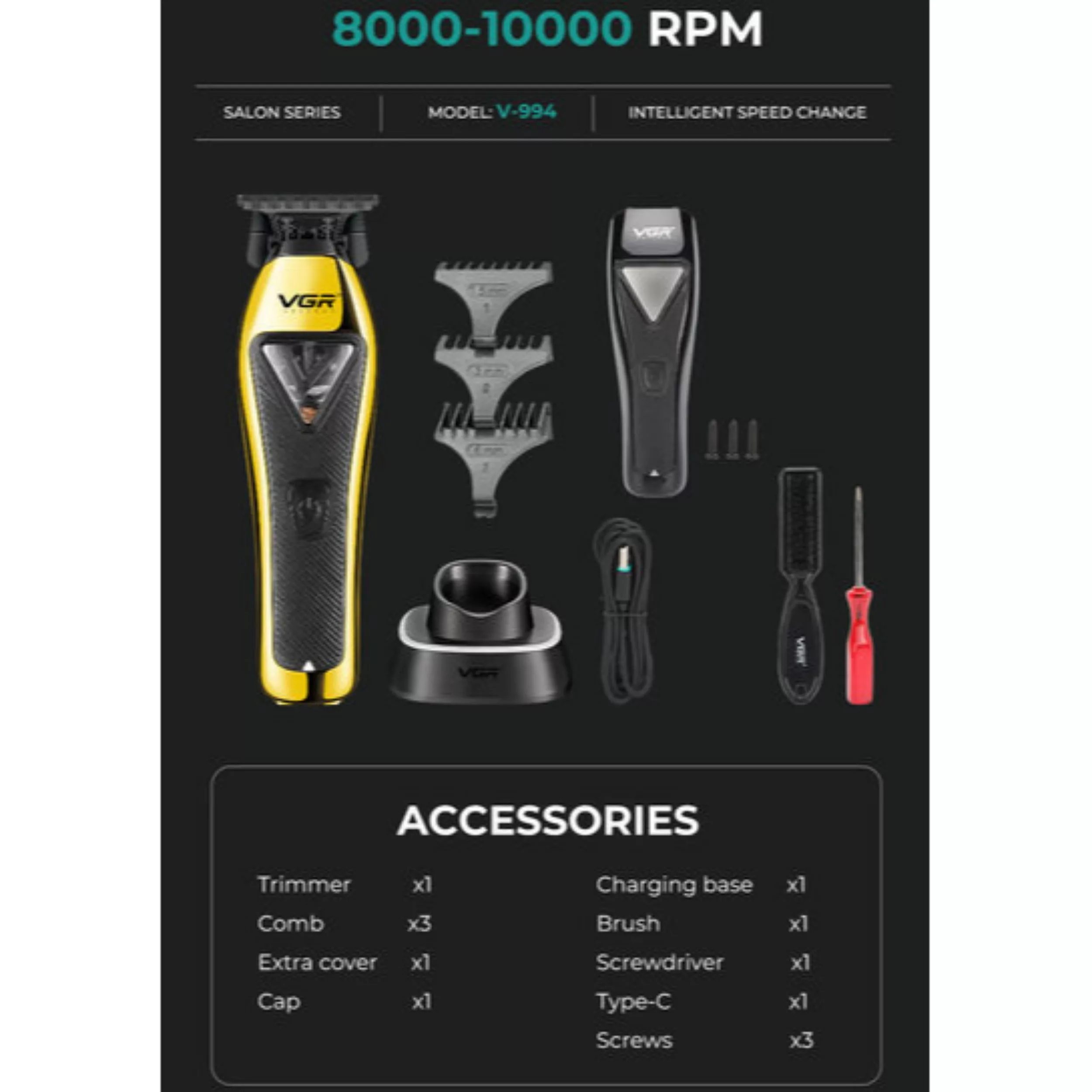 ماشین اصلاح موی سر و صورت شارژی وی جی ار مدل V-994