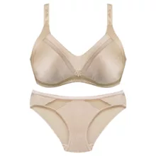 ست شورت و سوتین زنانه پانیذ مدل ساتن وسط توری بدون فنر کد 4648 رنگ کرم