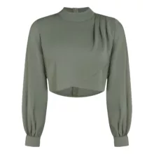 کراپ بلوز آستین بلند یقه ایستاده زنانه نیزل مدل 1175 رنگ سبز سدری