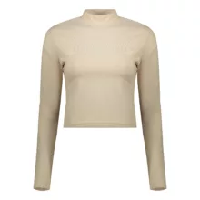 کراپ‌ تی‌شرت آستین بلند زنانه کانتکس مدل 203 رنگ کرم