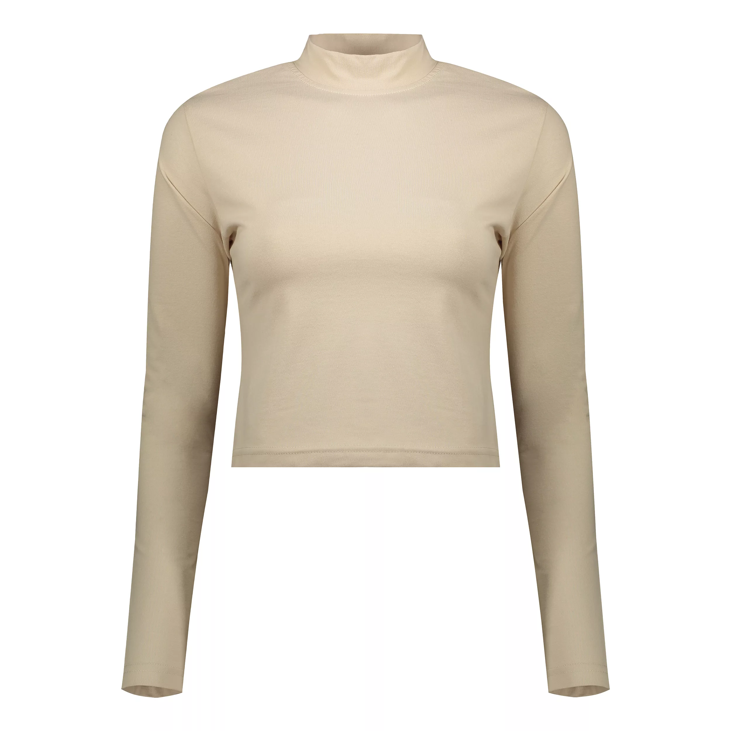 کراپ‌ تی‌شرت آستین بلند زنانه کانتکس مدل 203 رنگ کرم