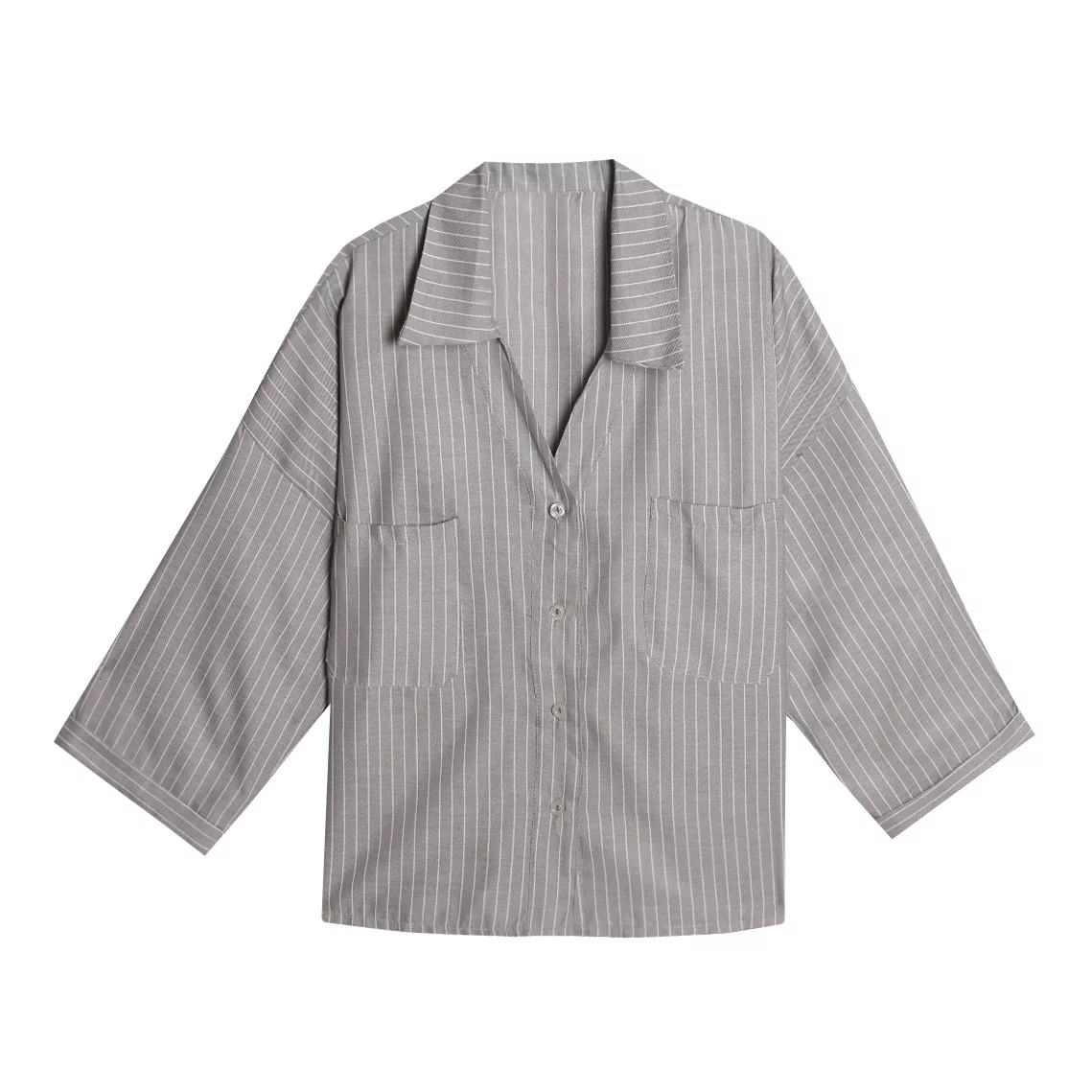 شومیز آستین بلند یقه برگردان زنانه مدل yy88 رنگ طوسی روشن