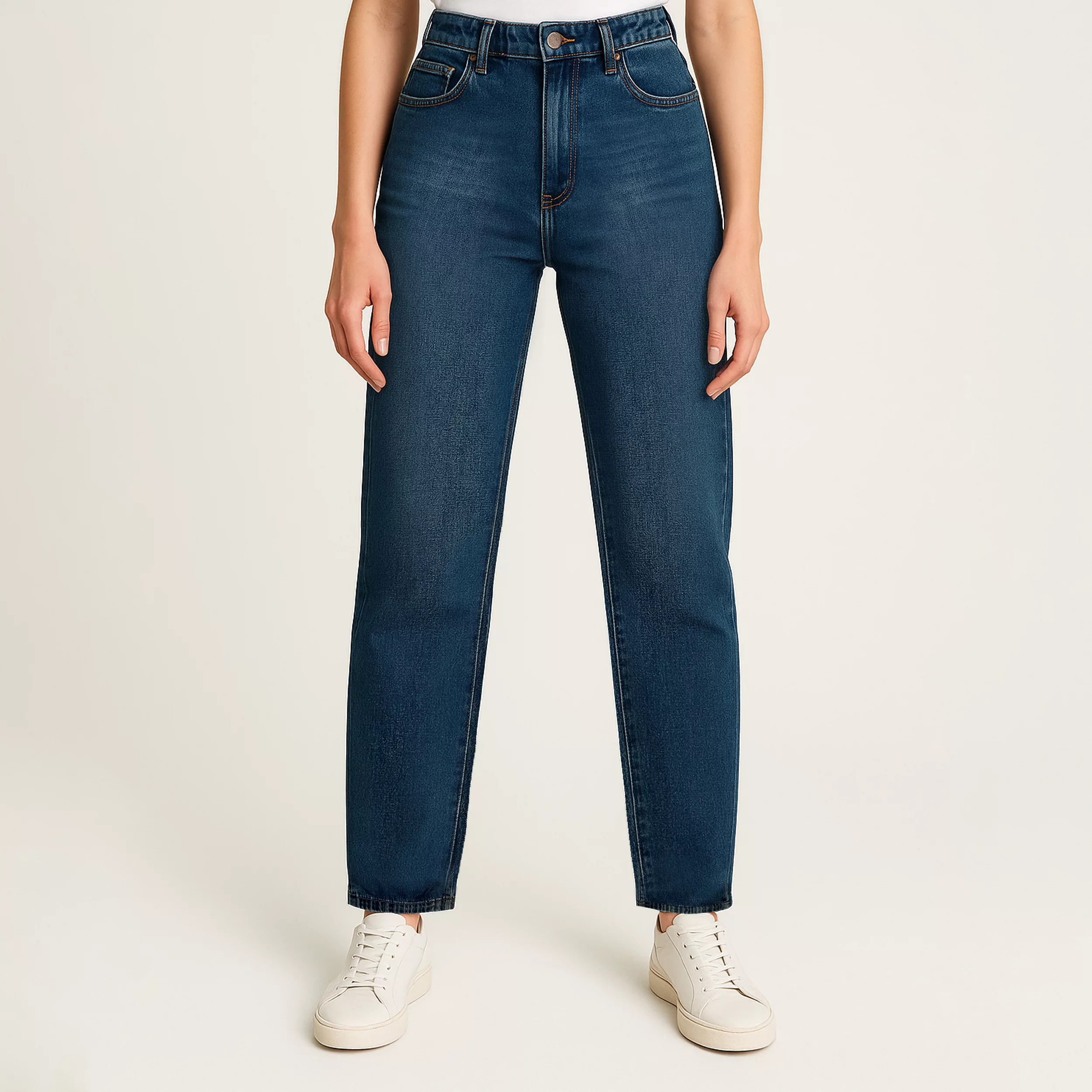 شلوار جین زنانه مدل نیم بگ کمرکش رنگ آبی