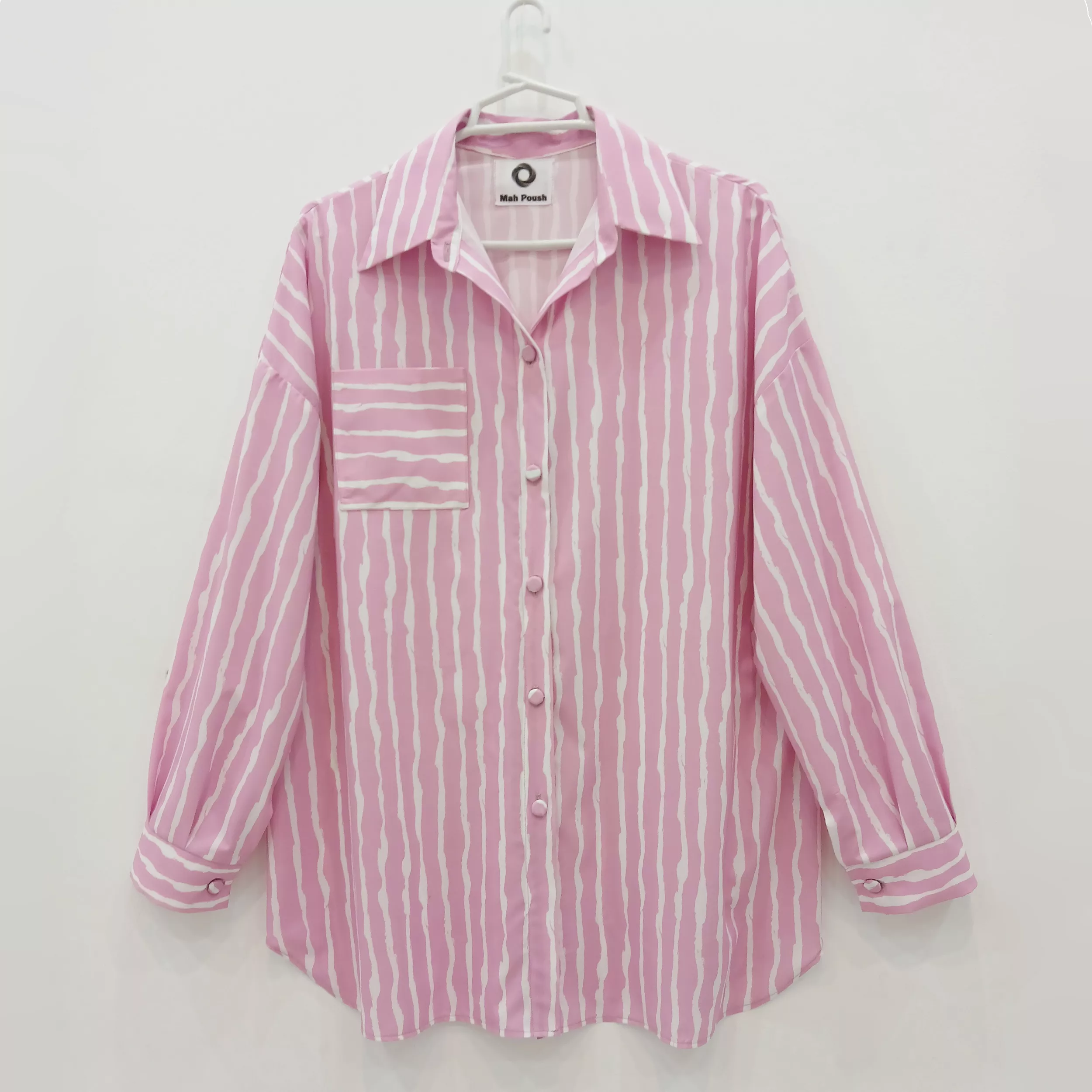 شومیز آستین بلند یقه برگردان زنانه ماه پوش مدل 1404 رنگ صورتی