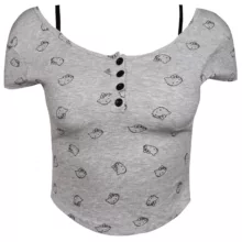 کراپ‌ تی‌شرت آستین کوتاه زنانه ماییلدا مدل کیتی کد 5262-5039 رنگ طوسی