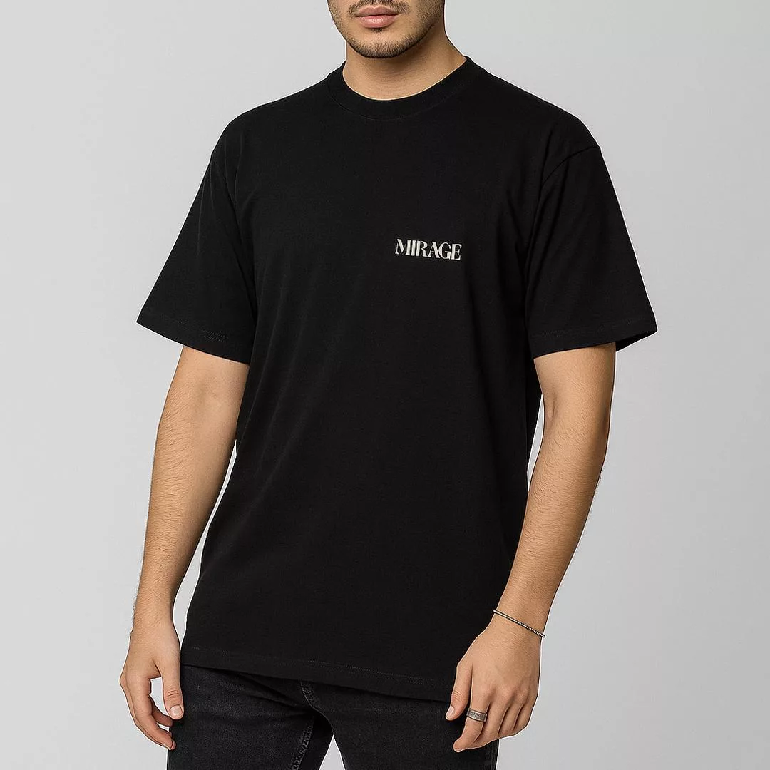 تی‌شرت لانگ آستین کوتاه مردانه میراژ مدل گلدوزی شده رنگ مشکی