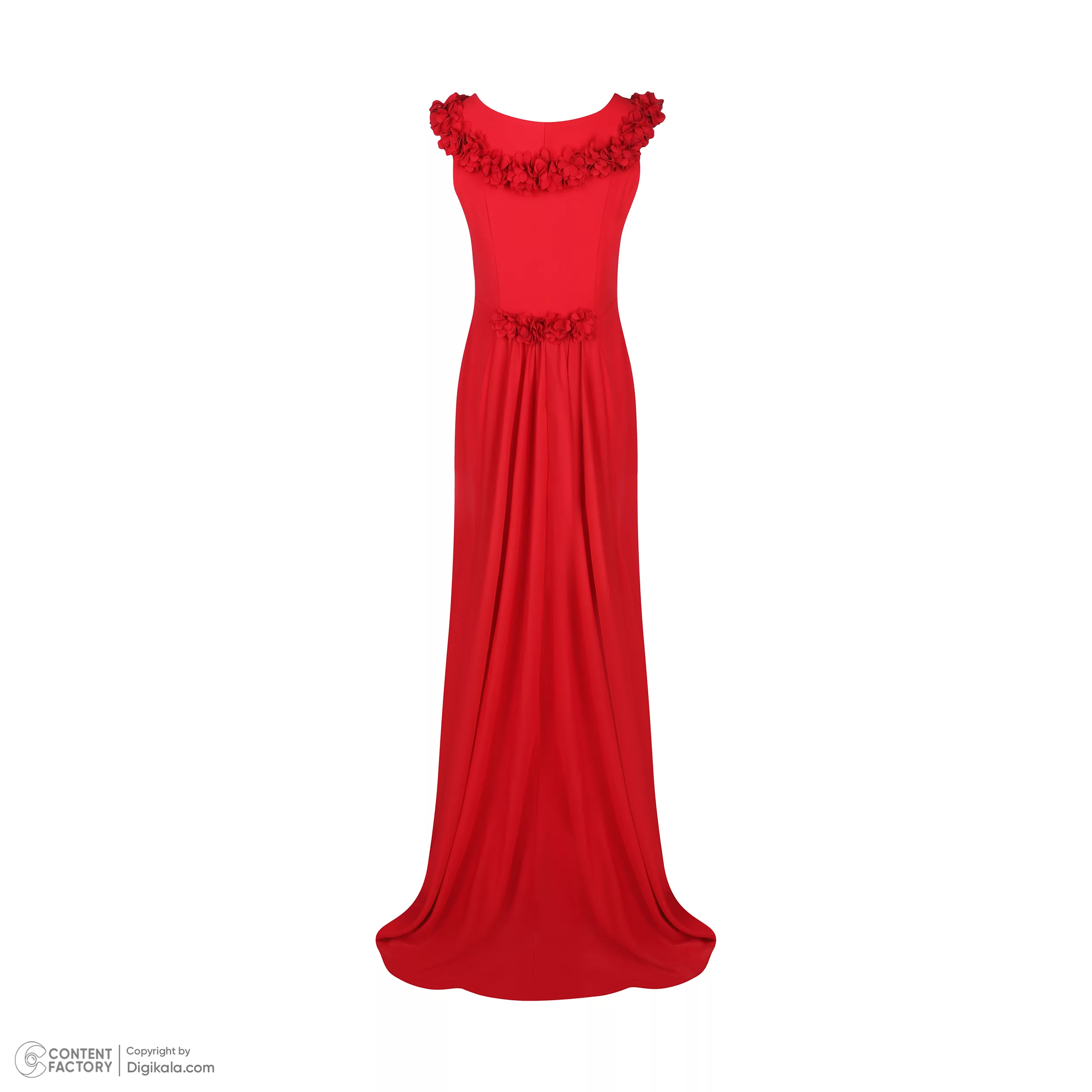 پیراهن یقه گرد زنانه مزون مدل دنباله دار رنگ قرمز