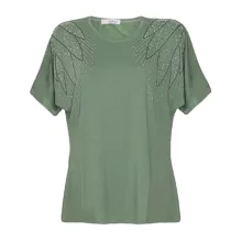 بلوز آستین کوتاه یقه گرد زنانه مدل 3674 رنگ سبز