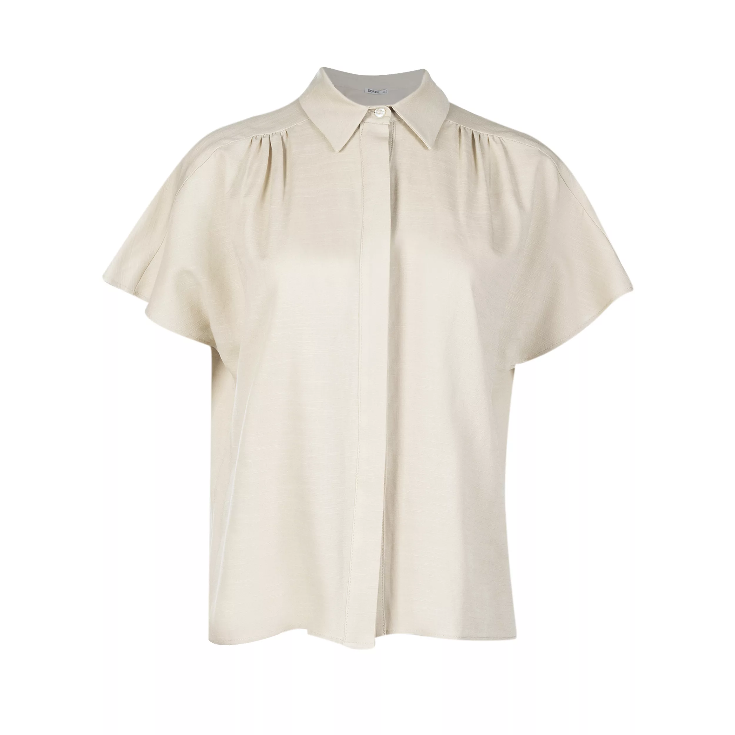 شومیز آستین کوتاه یقه انگلیسی زنانه سرژه مدل 207369 رنگ کرم