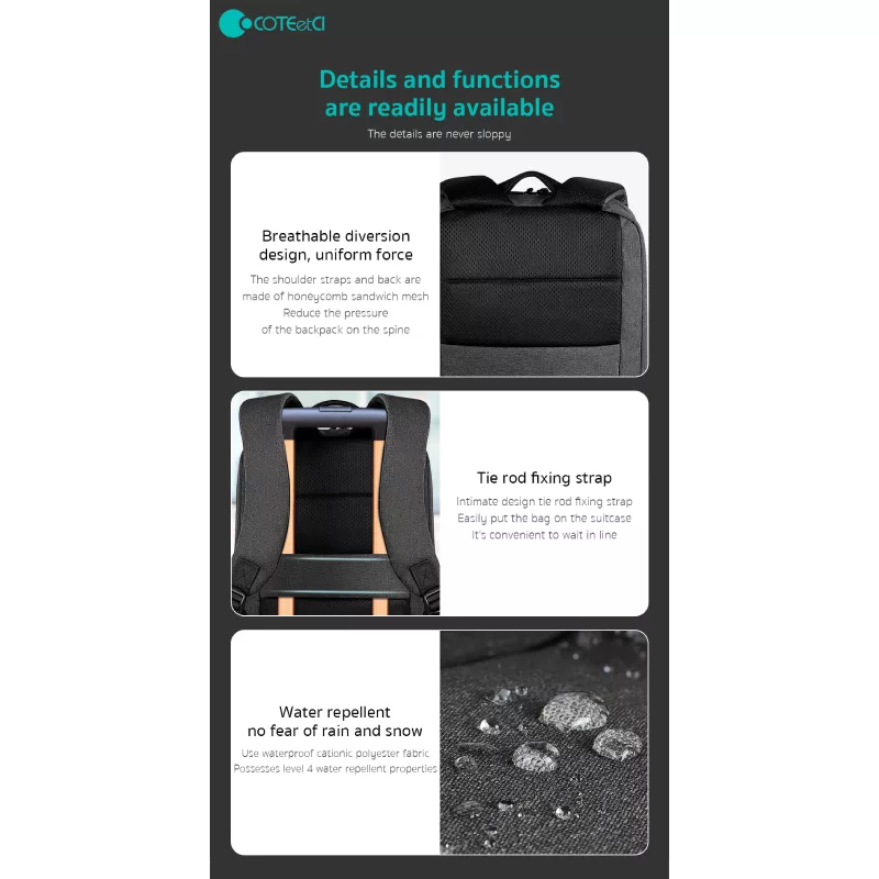 کوله پشتی لپ تاپ کوتتسی مدل NoteBook Multi-Functional Backpack Hemp 14011-HG مناسب برای لپ تاپ 16 اینچی