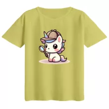 تی‌شرت  اورسایز آستین کوتاه زنانه مدل باکسی طرح کارآگاه تک شاخ رنگ لیمویی