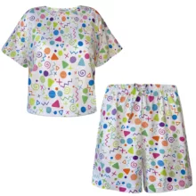 ست کراپ تی شرت و شلوارک زنانه افراتین مدل اشکال هندسی کد 6584