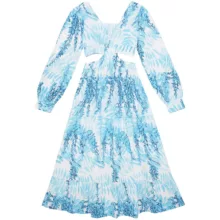 پیراهن یقه هفت زنانه مدل Flower 1704 رنگ آبی روشن