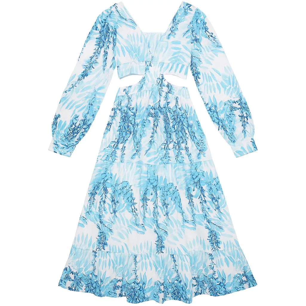 پیراهن یقه هفت زنانه مدل Flower 1704 رنگ آبی روشن