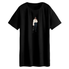 تی شرت لانگ زنانه مدل دختر ایستاده رنگ مشکی