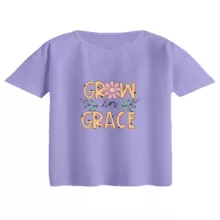 کراپ تی‌شرت آستین کوتاه زنانه مدل نوشته کد 01 رنگ یاسی