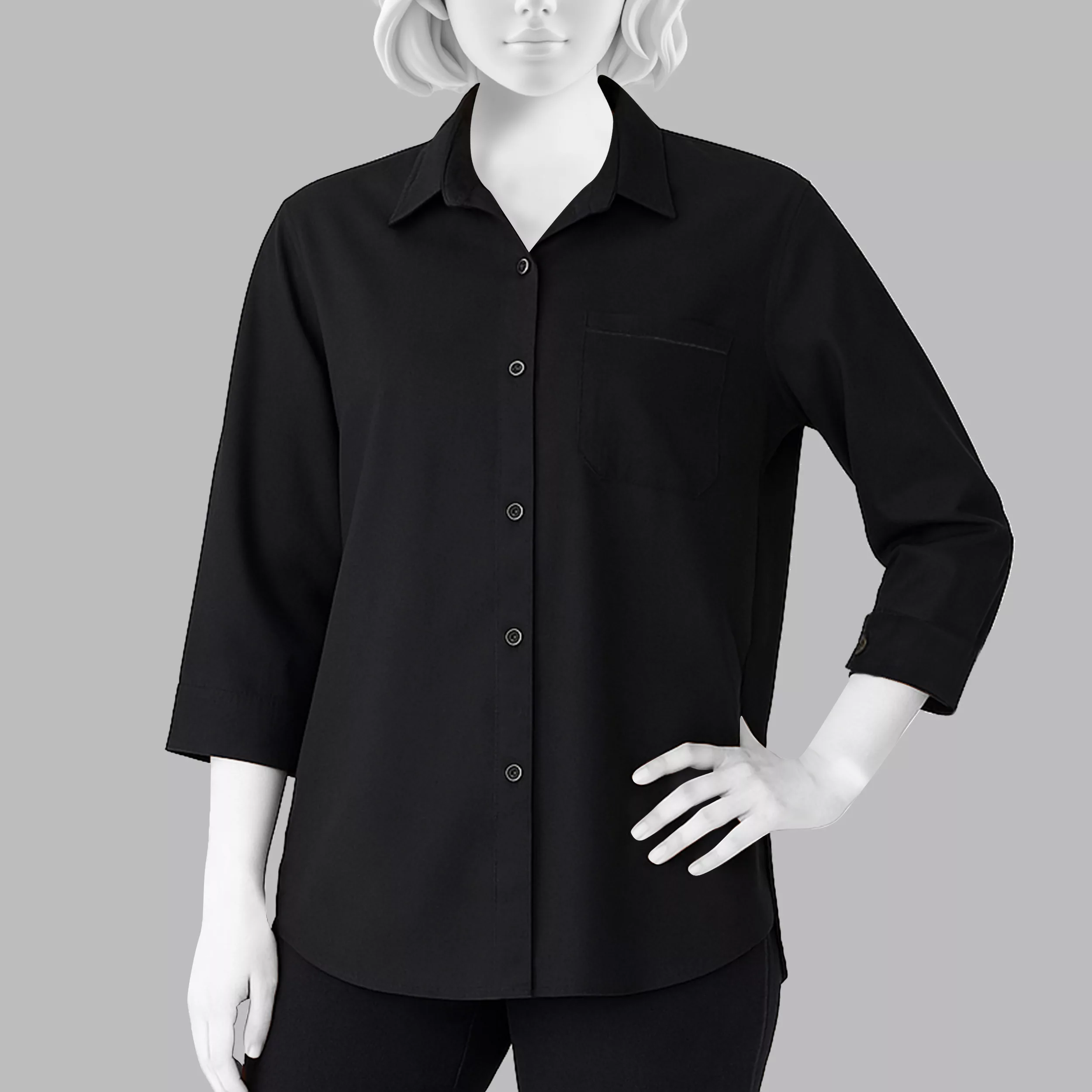 شومیز آستین بلند یقه برگردان زنانه مدل A786 رنگ مشکی