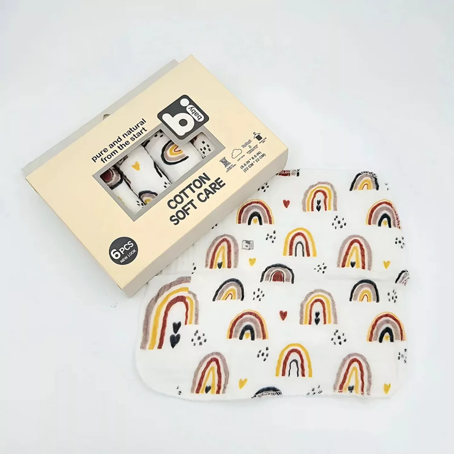 دستمال دست و صورت نوزاد بی بی بی مدل رنگین کمان 2 مجموعه 6 عددی