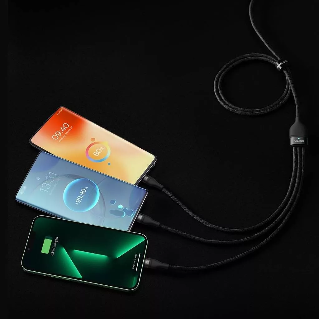 کابل تبدیل USB-C به USB-C / microUSB / لایتنینگ بیسوس مدل Flash Series II CB000004 100W طول 1.5 متر