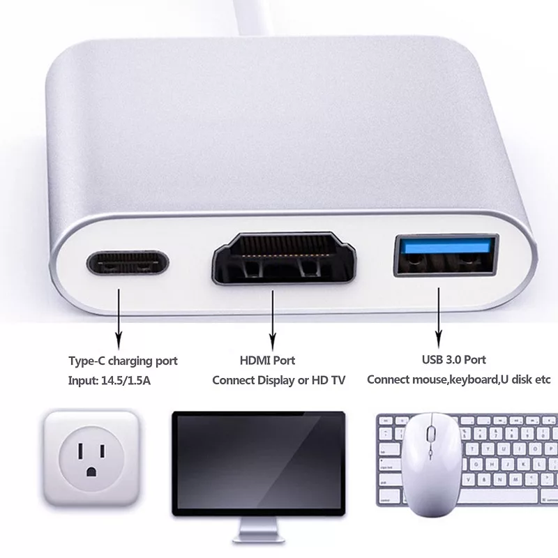 مبدل USB-C به USB-C / USB 3.0 / HDMI 4K مدل Adapter 3 in1
